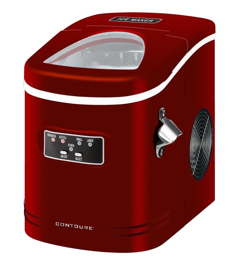 Contoure Ice Machine RV-130R Produces Up To 26 Pounds Ice Per Day; Stores Up To 2 Pounds Ice; Red; 120 Volt/15 Amp; With Ice Scooper And Serving Basket; Compact; Portable; Countertop Design