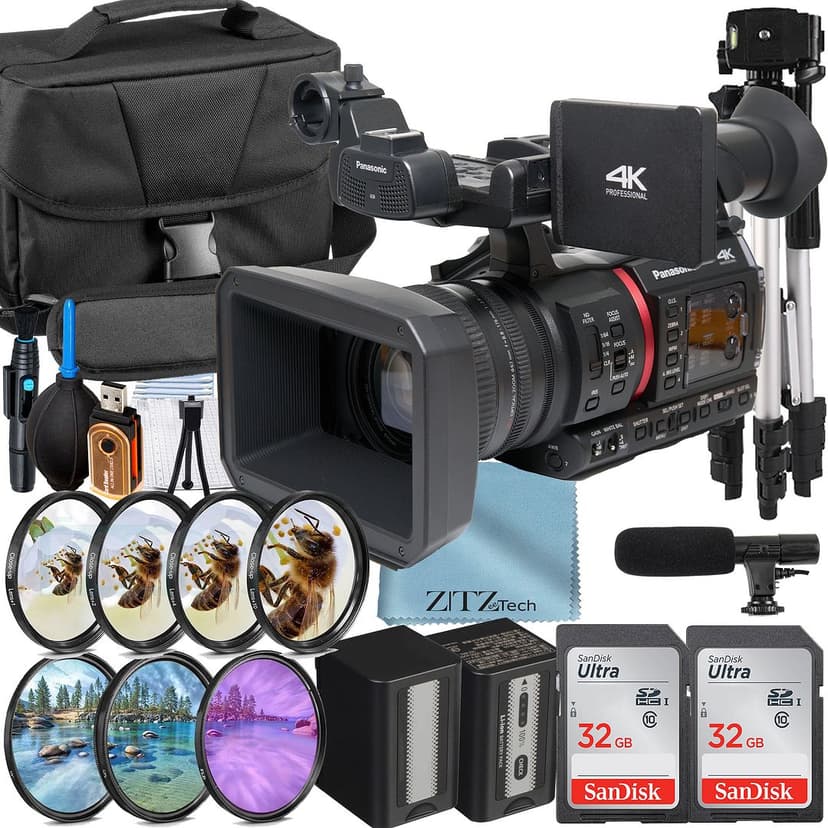 Panasonic AG-CX350 Camcorder UHD 4K with 2 Pack 32GB SanDisk Memory Card + Case + Microphone + Filter Kit + ZeeTech Accessory Bundle