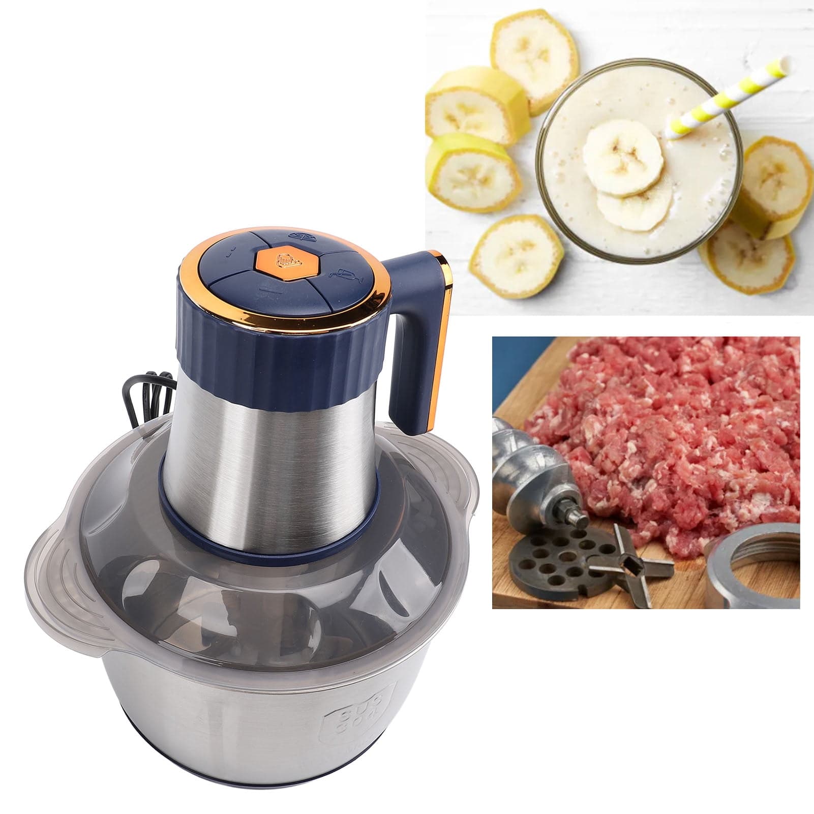 Electric Meat Grinder, Food Chopper with 5L Stainless Steel Bowl 500W Copper Motor for Kitchen Meat Vegetables Onion Garlic Salad Fruits Nuts