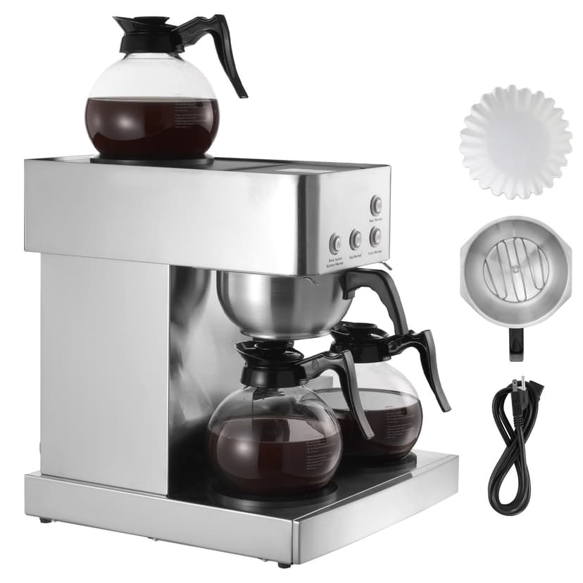 KFFKFF Commercial Drip Coffee Maker, 12 Cups Coffee-Maker Machine with 4 Glass Carafes and 4 Decanter Warmer Plates, Stainless Steel Drip Style Coffee Brewer