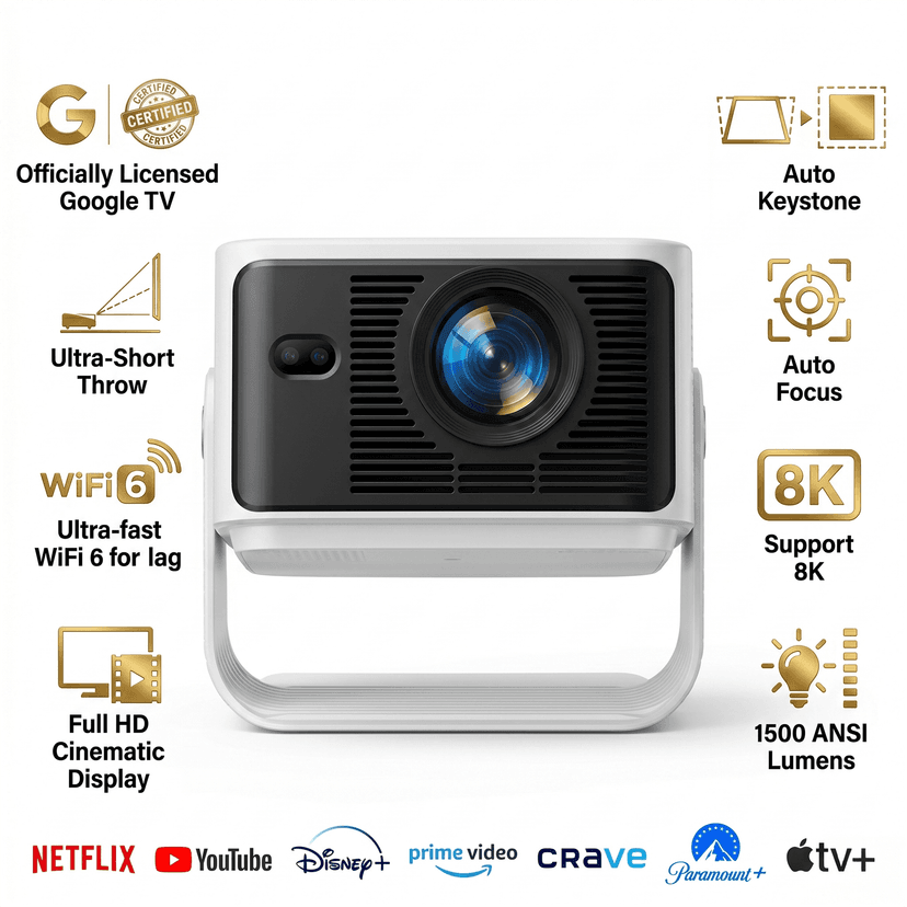Brother Eye Mark III Elite Edition 4K Projector, Officially Licensed Google TV Smart Projector, WiFi Bluetooth Portable Movie Projector with Auto Focus, Wireless Proyector for Phone/PC/Gaming
