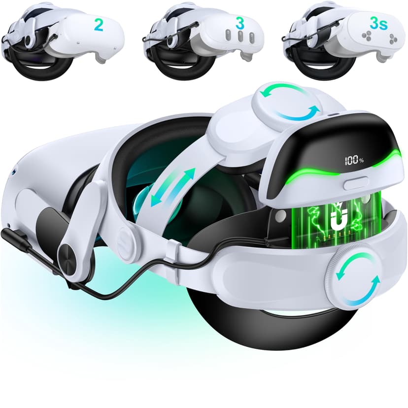 DXKK for Meta Quest 3/3s Head Strap with Battery - Magnetic & Extended 3H & Digital Display, Double Dials, Quick-Switch Reality Mode, Comfort VR Head