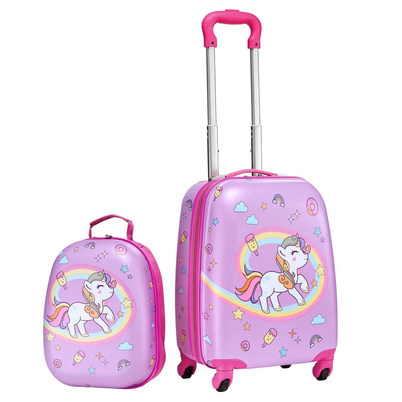 KFFKFF Kids Luggage Set, 2 Piece, 18in Hardside Rolling Wheels Suitcase with Hard-Shell Backpack, Unicorn Kids Carry on Luggage Set, Airline Approved