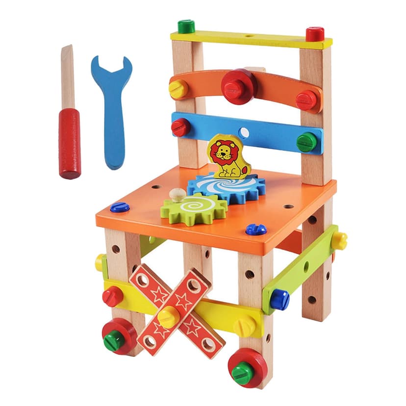 Wooden Assembling Chair Montessori Toys Baby Educational Wooden Toy Preschool Multifunctional Variety Nut Combination Chair Tool - Style1, 20x20x29.5cm