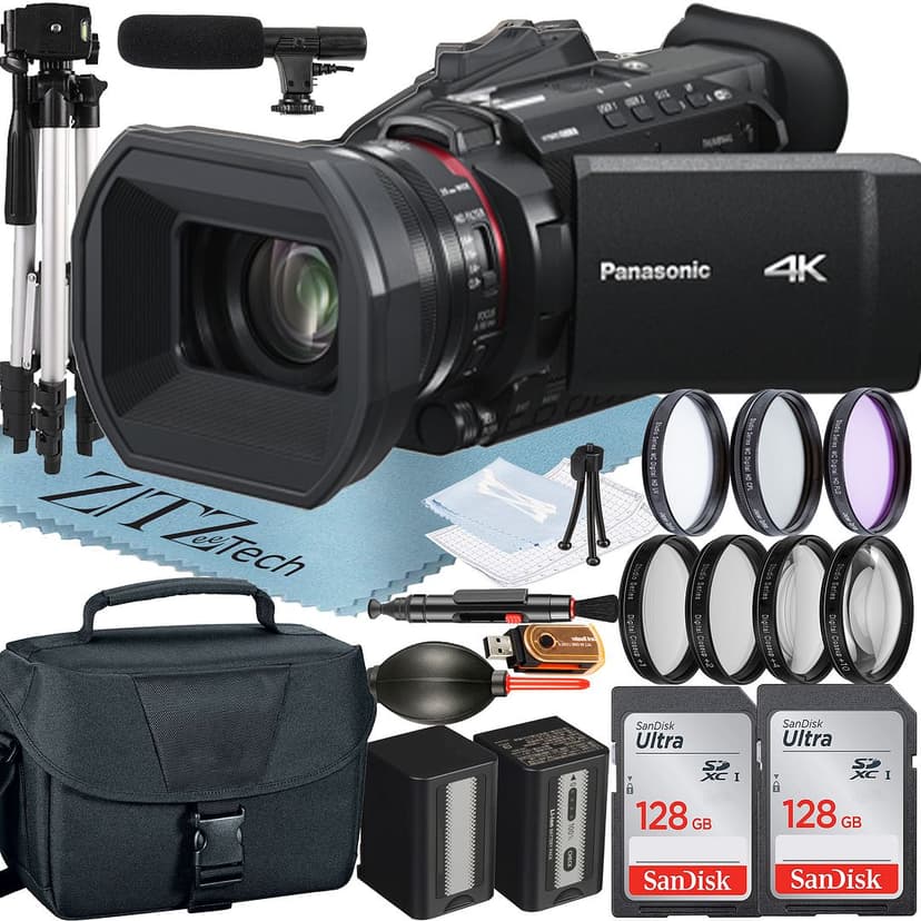 Panasonic HC-X1600 Camcorder UHD 4K with 2 Pack 128GB SanDisk Memory Card + Case + Microphone + Filter Kit + ZeeTech Accessory Bundle