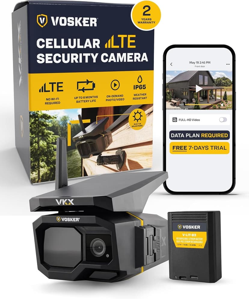 Vosker VKX Solar 4G LTE Cellular Security Camera – No Wifi Needed, 1080p HD, Motion Activated, Night Vision, IP65