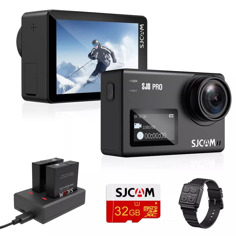 SJCAM SJ8 Pro Action Camera 4K 60fps Dual Screen WiFi 2.3 Inch Touch Rrear Screen with 170° Wide Angle EIS 8X Digital Zoom 98ft (30m) Waterproof Camera Sports DV- Black