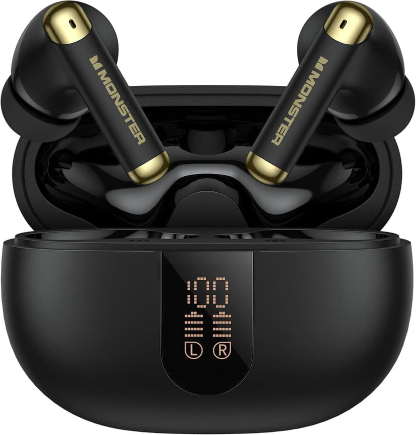Monster Wireless Earbuds,Bluetooth 6.0 Stereo Headphones with Noise-Cancelling Mic and LED Display, Built-in Mic for Clear Calls, Waterproof Design for Sports