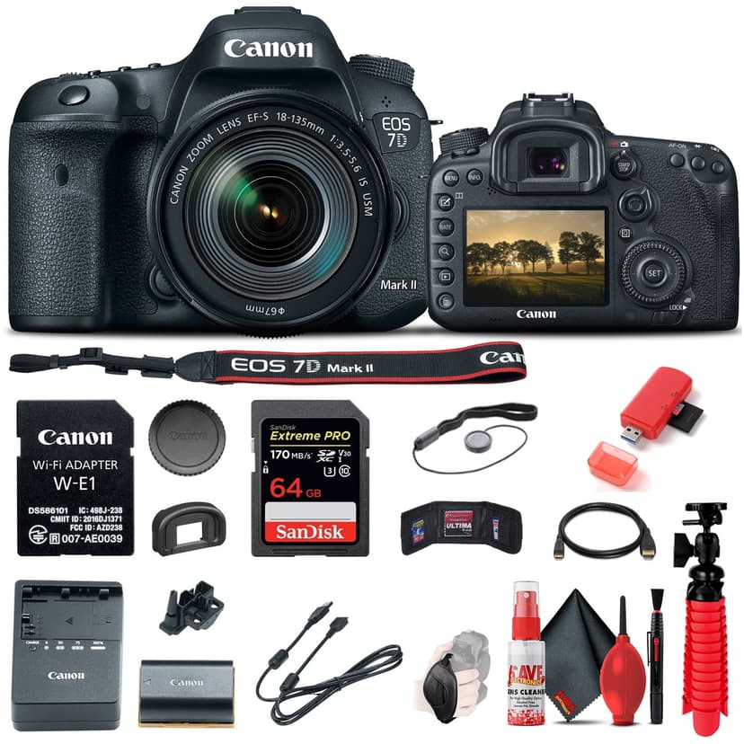 Canon EOS 7D Mark II DSLR Camera W/ 18-135mm F/3.5-5.6 IS USM Lens & W-E1 + More(International Model)