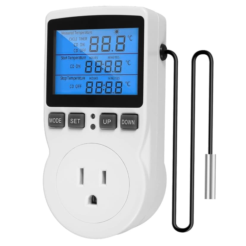 Harpily Measuring Tools 1800W Digital Temperature Controller with White Lcd Display 15A/120V Thermostat for Heating and with Timer Function One Size White