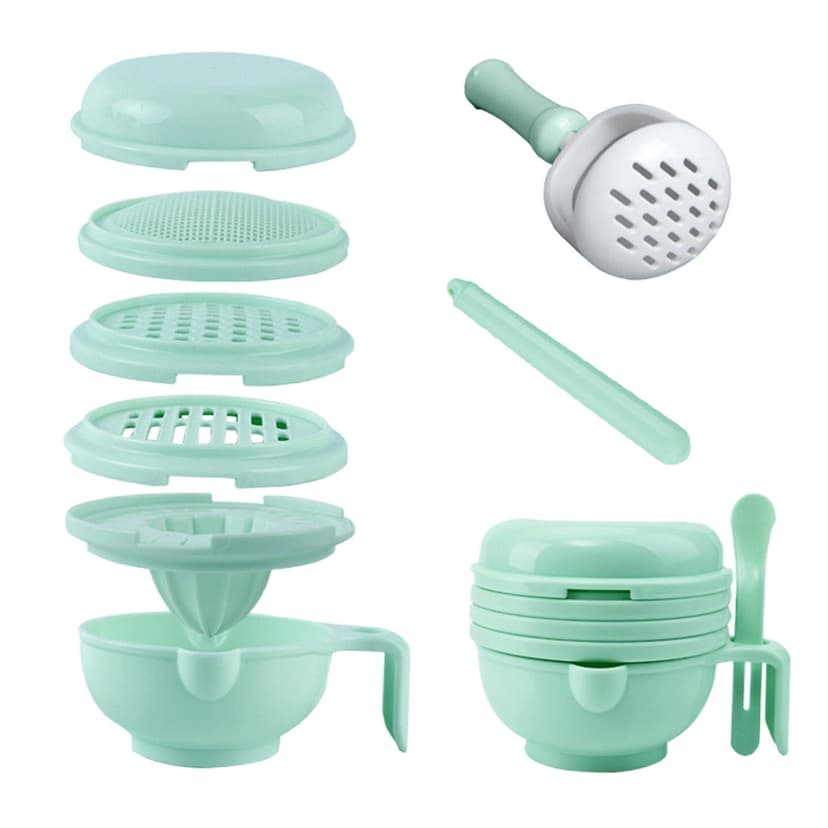 Vrorvz Manual Food Processor Set with Puree Stick Food Grinding Bowl for Safe and Easy to Clean Use Includes Grinding Rod Spoon and Cover for Home Kitchen Cooking Prep