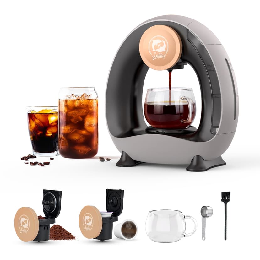 Single Serve Coffee Maker,1400Watts Fast Brew in 2minutes,Stylish&Compact Design MINI Q 2 IN 1 Coffee Machines for K cup Capsules & Ground Coffee(Dark Grey)