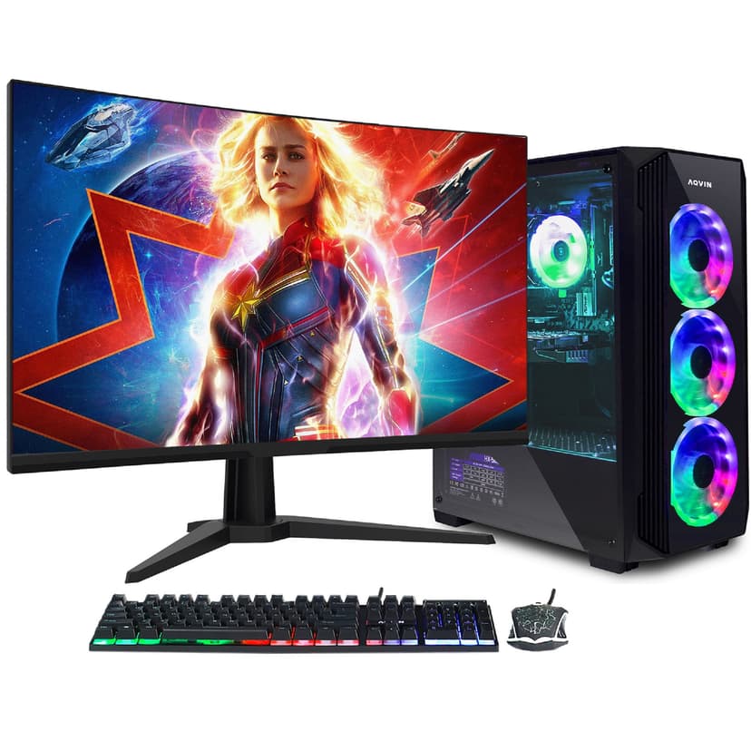 Gaming PC Desktop Computer - Intel Core i7 Processor, RTX 5060 8GB DDR6, 32GB DDR4 RAM, 2TB SSD, 27" Inch Gaming Monitor Windows 11 Pro WiFi ~ AQVIN Z