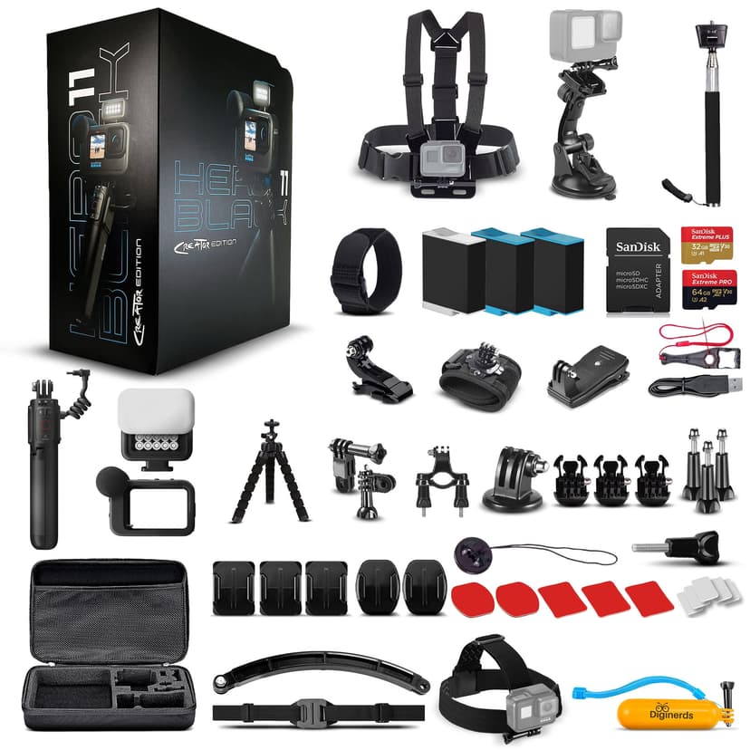 GoPro HERO11 (HERO 11) Black Creator Edition - Includes Volta (Battery Grip, Tripod, Remote) Waterproof Action Camera + 64GB Card, 50 Piece Accessory Kit and 2 Extra Batteries