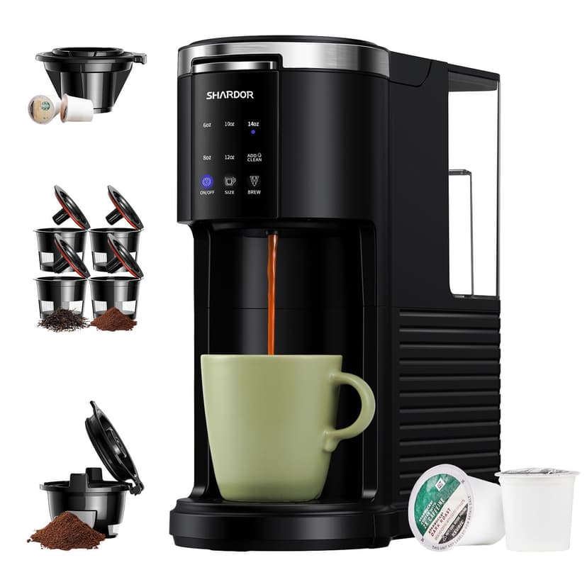 SHARDOR 3 in 1 Coffee Maker, K Cup Coffee Maker Compatible with Ground Coffee & Teas, Single Serve Coffee Machine, 6–14oz Brew Sizes, 40oz Deta