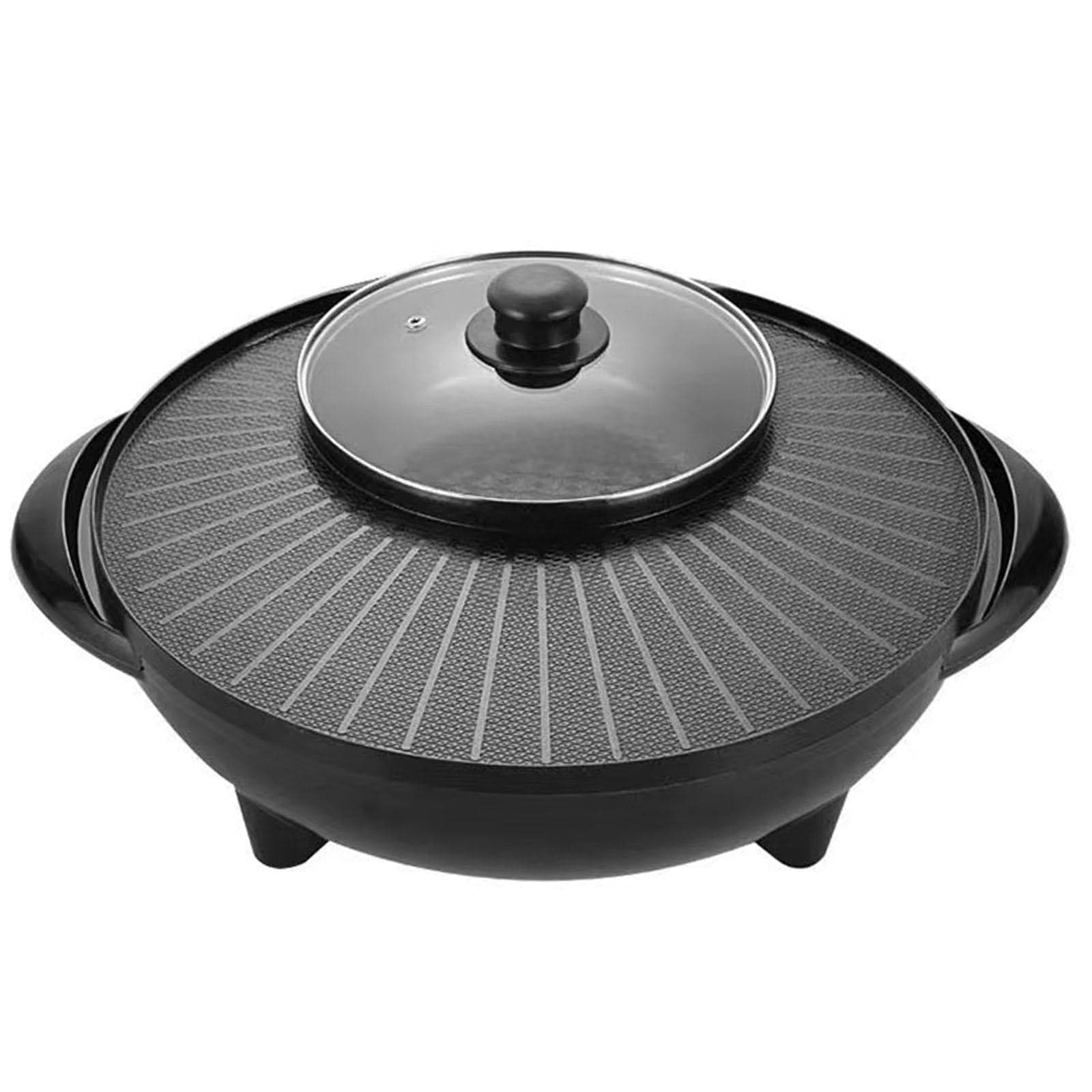 Tnarru Electric Grill and Hot Pot 2 in 1 Portable Cookware Round Multifunctional Korean BBQ for Family Indoor Picnic Camping Outdoor 34cm