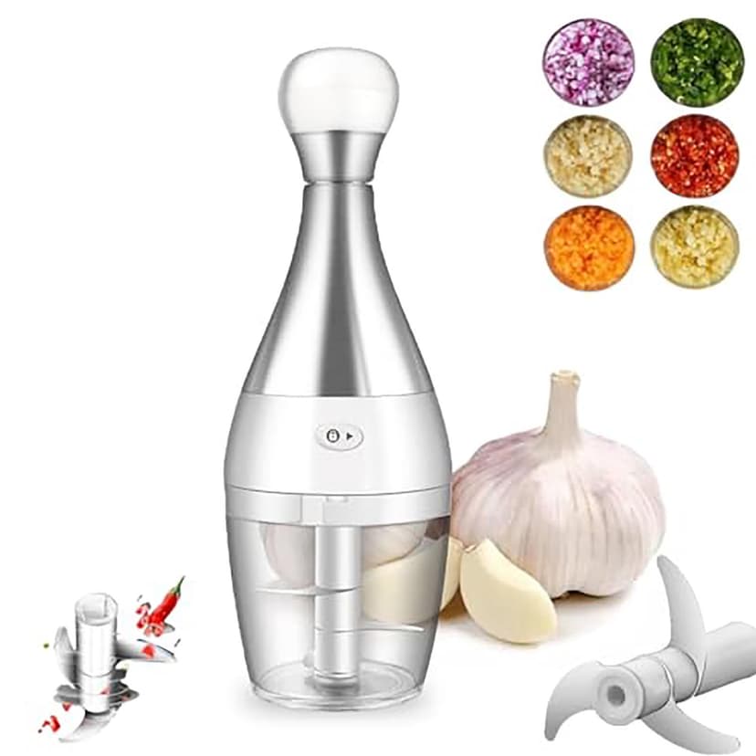 Vegetable Cutter 2 Kitchen Chopper for Garlic and Vegetables - Manual Hand Powered Stainless Steel Slicer and Mince Tool for Quick Meal Prep
