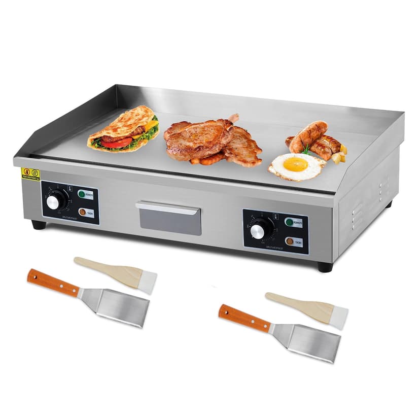 Electric Griddle – 29" Stainless Steel – 3000W Non-Stick Flat Top – 122-572°F Adjustable – Countertop Teppanyaki – Indoor/Outdoor – Silver