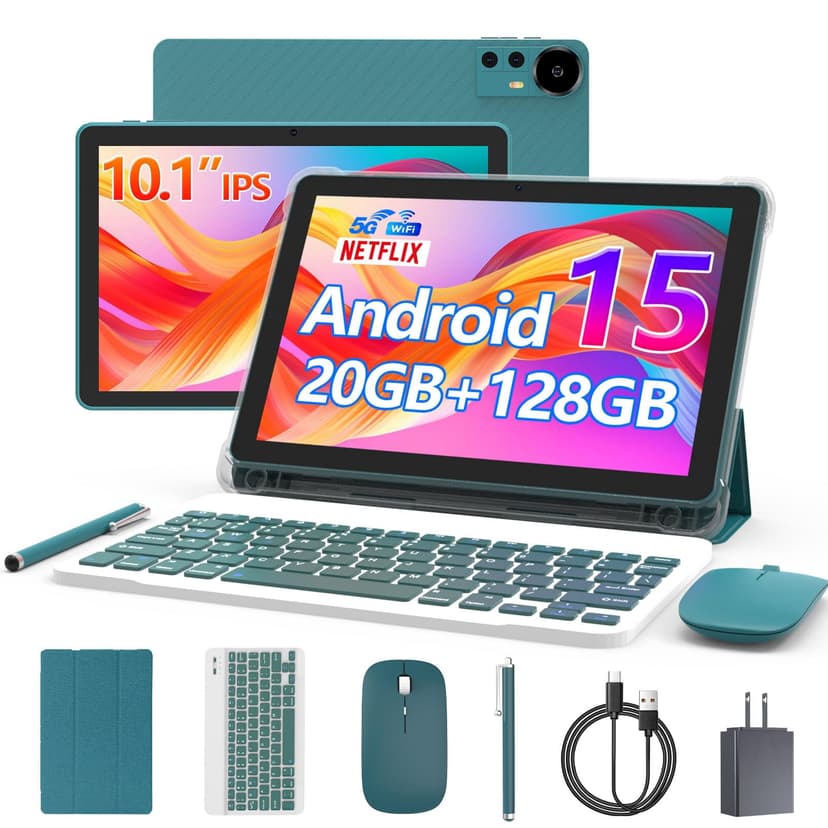 CUPEISI Android 15 Tablet 10 Inch, 20GB RAM+128GB ROM/ 2TB Expandable, 2.0GHz Quad-core Processor, 1280*800 HD Screen, 5G WiFi6 B