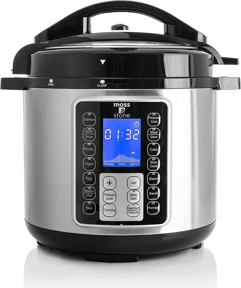 Moss & Stone Electric Pressure Cooker with Large LCD Display, Multi-Use 6 Quart Electric Pot, 14 in 1 Slow Cooker, Rice Cooker, Steamer, Sauté, Yogurt Maker, Egg Cooker, Warmer and More