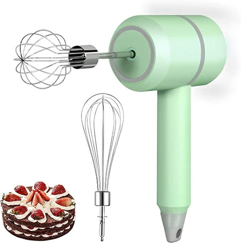Portable Electric Hand Mixer, 3-Speed Cordless Egg Whisk, USB Rechargeable Kitchen Blender, Mini Cordless Hand Blender with 2 Stainless Steel Beaters for Egg Cake Cream