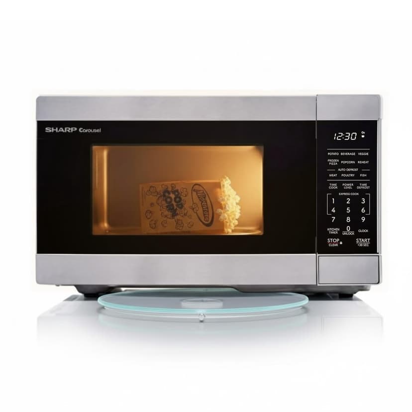 SHARP SMC0962KSC Compact Countertop Microwave Oven, 0.9 Cu. ft., 900W, Carousel®, One-Touch Cooking, Auto Defrost, Child Safety Lock