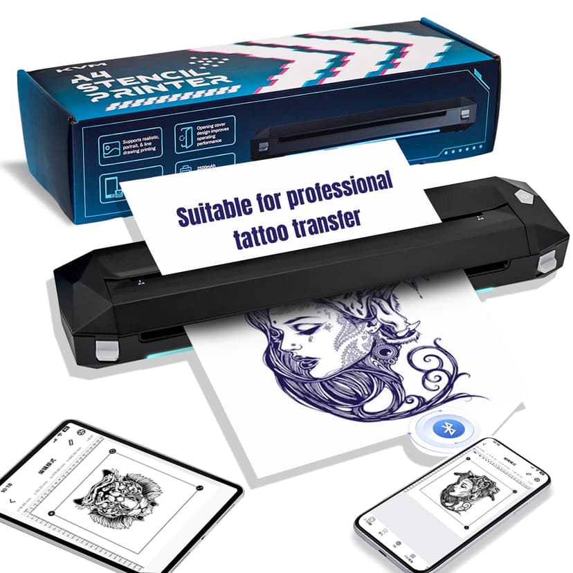 KVM Wireless Tattoo Thermal Stencil Printer Bluetooth or USB Interface Thermal Paper or Transfer Paper Printing Quick Stencil Printer for Tattoo Artists and Beginners