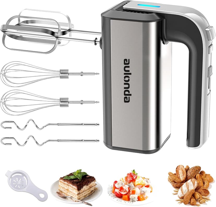 Aulonda Hand Mixer Electric 5 Speed Kitchen Hand Held Mixer with Turbo Boost,Stainless Steel Performance Hand Mixer Includes 6 Attachments for Easy Whipping Dough, Cream, Cake