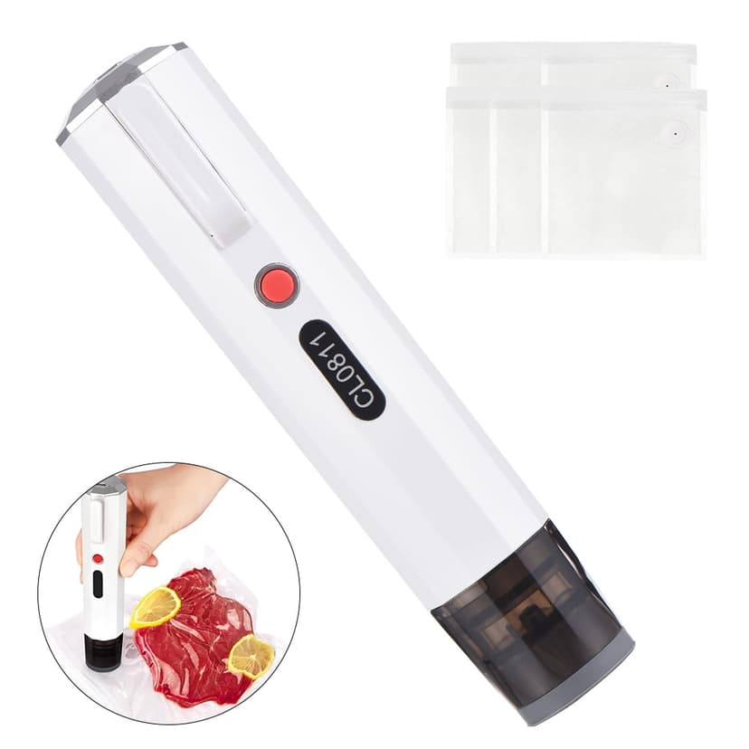 Riwcyla Handheld Vacuum Sealer Machine Portable USB Charging Cordless 2,in,1 Manual Handheld Vacuum Pump with 5pcs Sous Vide Bags for Food Storage and Preservation BPJND,Free