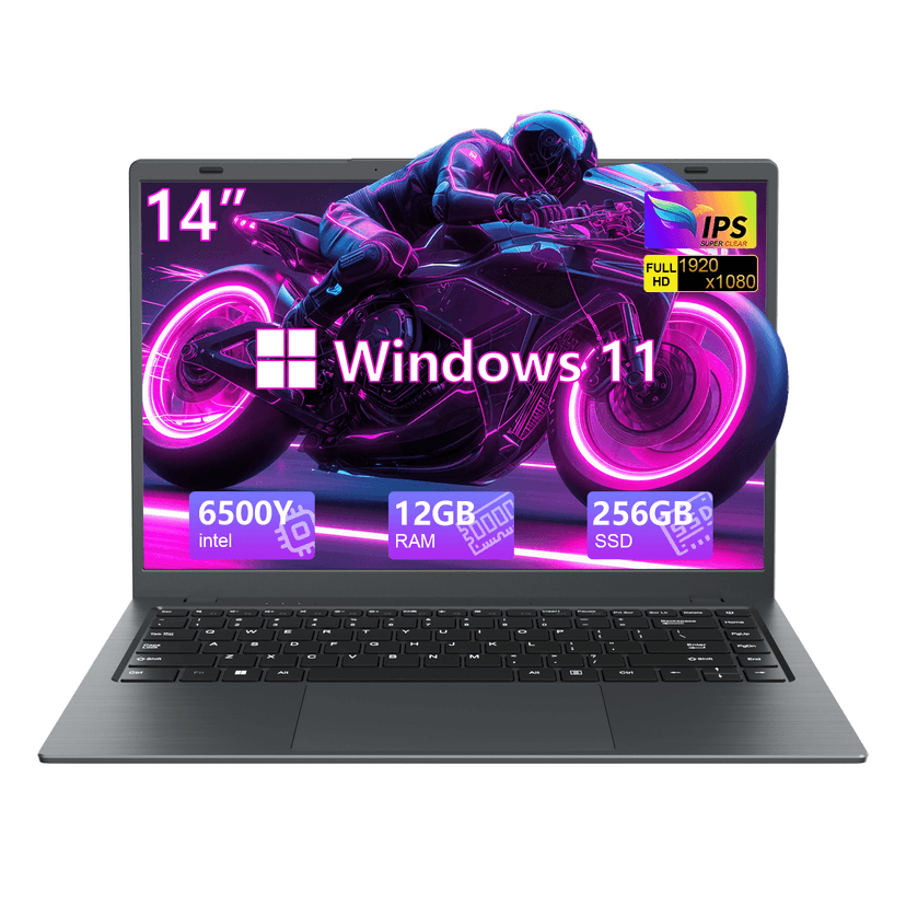 RNRUO 14" Laptop Computer, 12GB RAM 256GB SSD, Intel 6500Y with 2 Cores, FHD Display, Windows 11 Home, WiFi5 BT5.0, Type-C PD, Thin & Portable Laptop for Business, Study, Office
