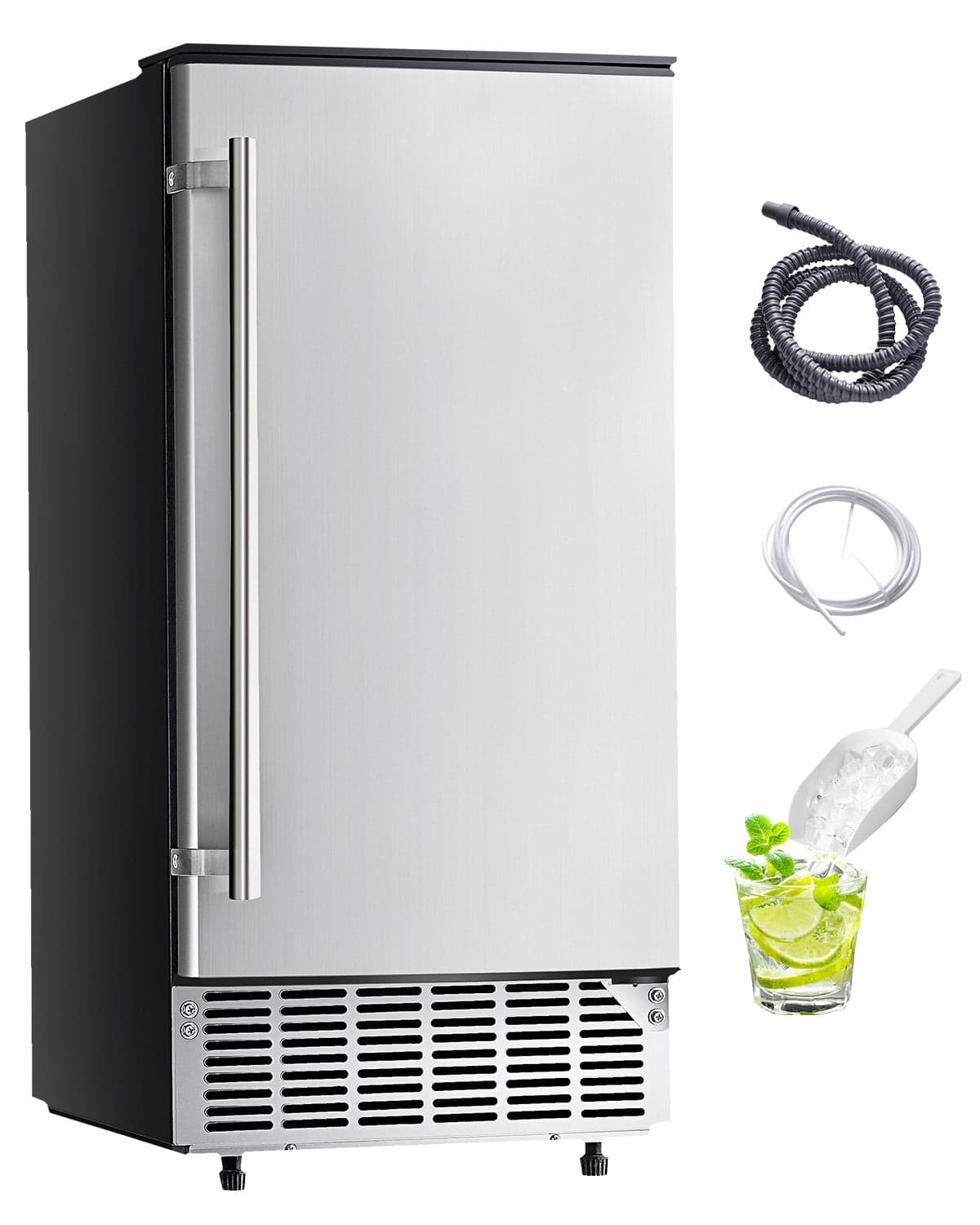 KFFKFF Undercounter Built-in Ice Maker, 80 Lbs/Day Under Counter Ice Maker Machine with Reversible Door Stainless Steel, Freestanding Ice Maker for Commercial Home Kitchen