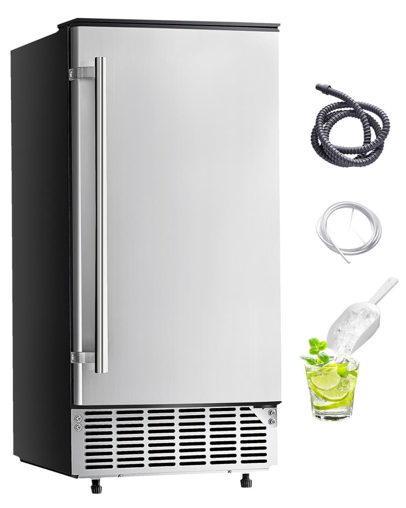 KFFKFF Undercounter Built-in Ice Maker, 80 Lbs/Day Under Counter Ice Maker Machine with Reversible Door Stainless Steel, Freestanding Ice Maker for Commercial Home Kitchen