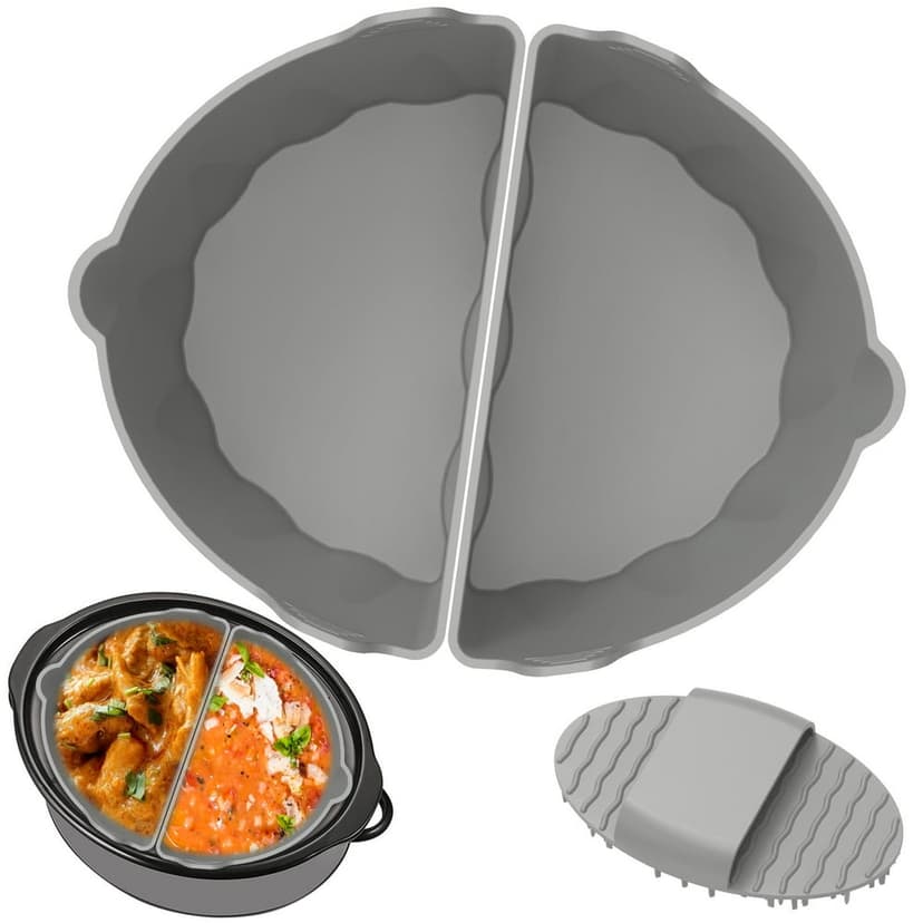 CHUANK 2Pcs Silicone Slow Cooker Liner with Handle Food Grade Slow Cooker Divider Liners Reusable Slow Cooker Silicone Insert Dishwasher Safe Foldable Heat Resistant for 6-8Qt Oval Round