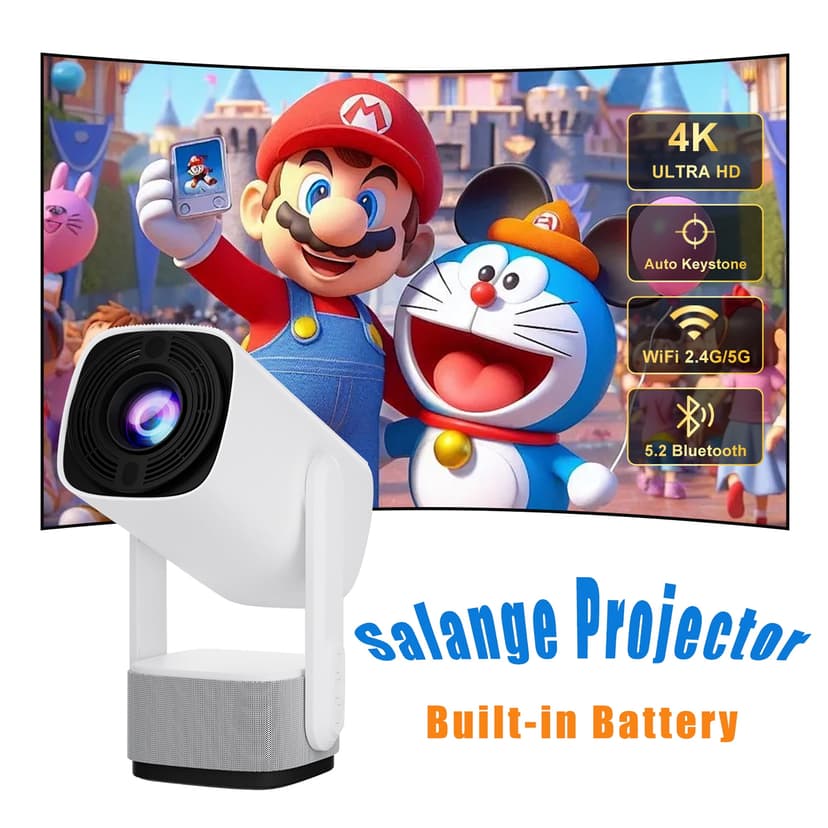 Salange Built in Battery Rechargeable HD Support 1080p 4K Auto Focus Smart Portable Projector Outdoor Home Theater with WiFi and Bluetooth