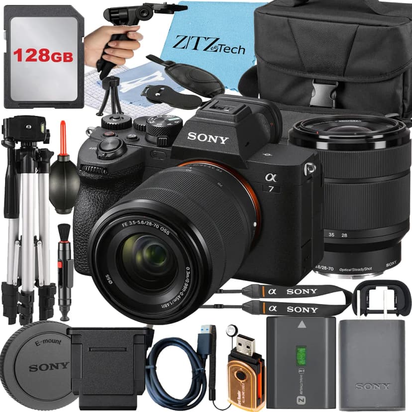 Sony Alpha a7 IV Mirrorless Digital Camera with FE 28-70mm Lens + 128GB Card + Case + Tripod + ZeeTech Accessory Bundle