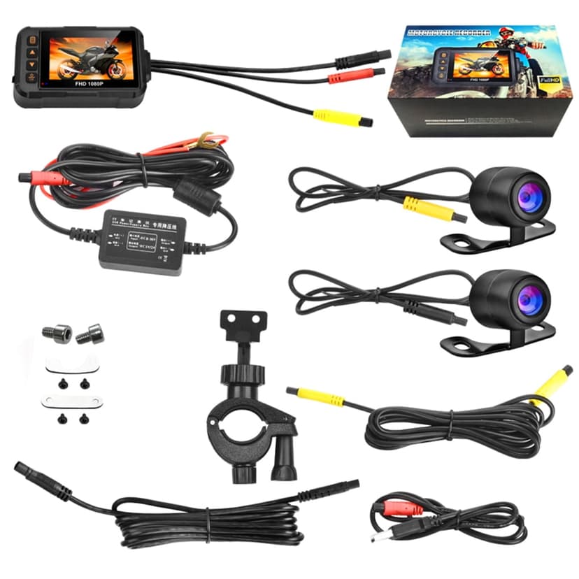 tredstone 3 Inch Motorcycle Driving Recorder Button Operation 1080P Cycling Recording Waterproof DVR Front Rear Camera Motorcycles