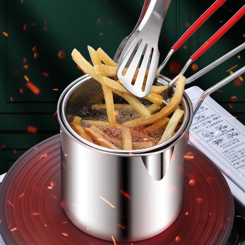 Staron Mini Deep Fryer with Basket, 304 Stainless Steel Small Fryer, Multi-functional Cookware for Chicken Fries