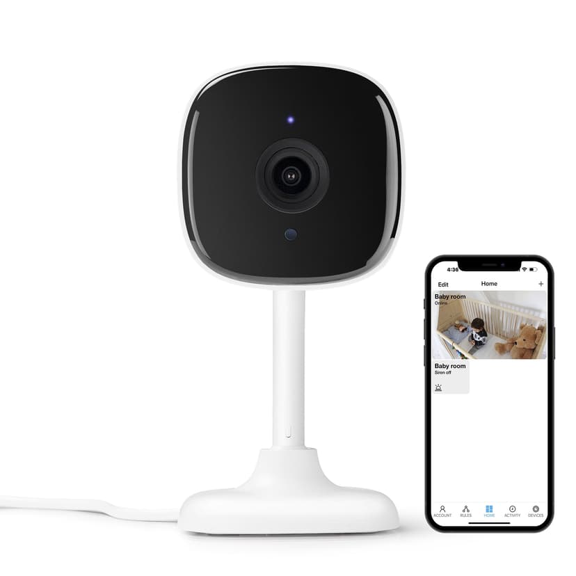 Merkury Smart Indoor Camera 1080p-Wi-Fi Security Cam with Night Vision, White (1-pack)