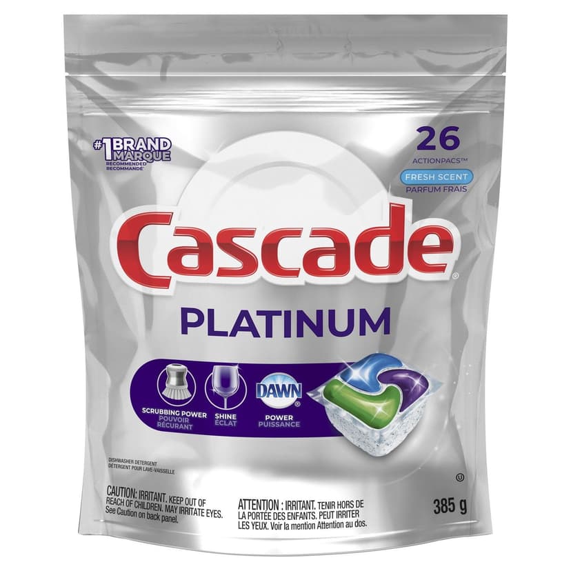Cascade Platinum ActionPacs Dishwasher Detergent Pods, Fresh Scent 26CT