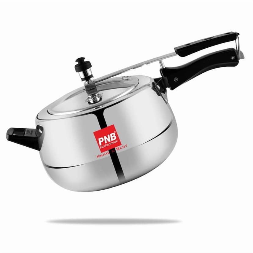 Kitchenmate Gem Aluminium Pressure Cooker With Inner Lid - 5.5 Liters, Silver, 4mm Thickness | Heavy Gauge Induction Base Cooker With Glossy Finish - Durable, Heat Resistant