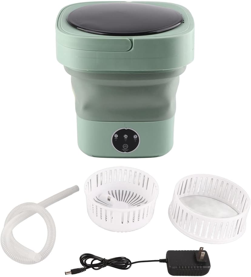 Portable Washing Machine, Mini Laundry Machine with 3 Modes, 6.5l Large Capacity Portable Washer with Drain Basket for Apartment, Camping, Rv, Travel, Underwear, Baby (Green)