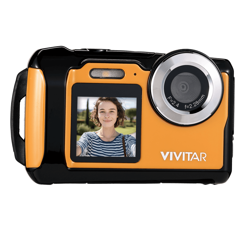 Vivitar 48MP Waterproof Digital Camera with 4K Video, Dual Screens, Front Selfie Screen, Built-In Memory & microSD Card Slot, Yellow