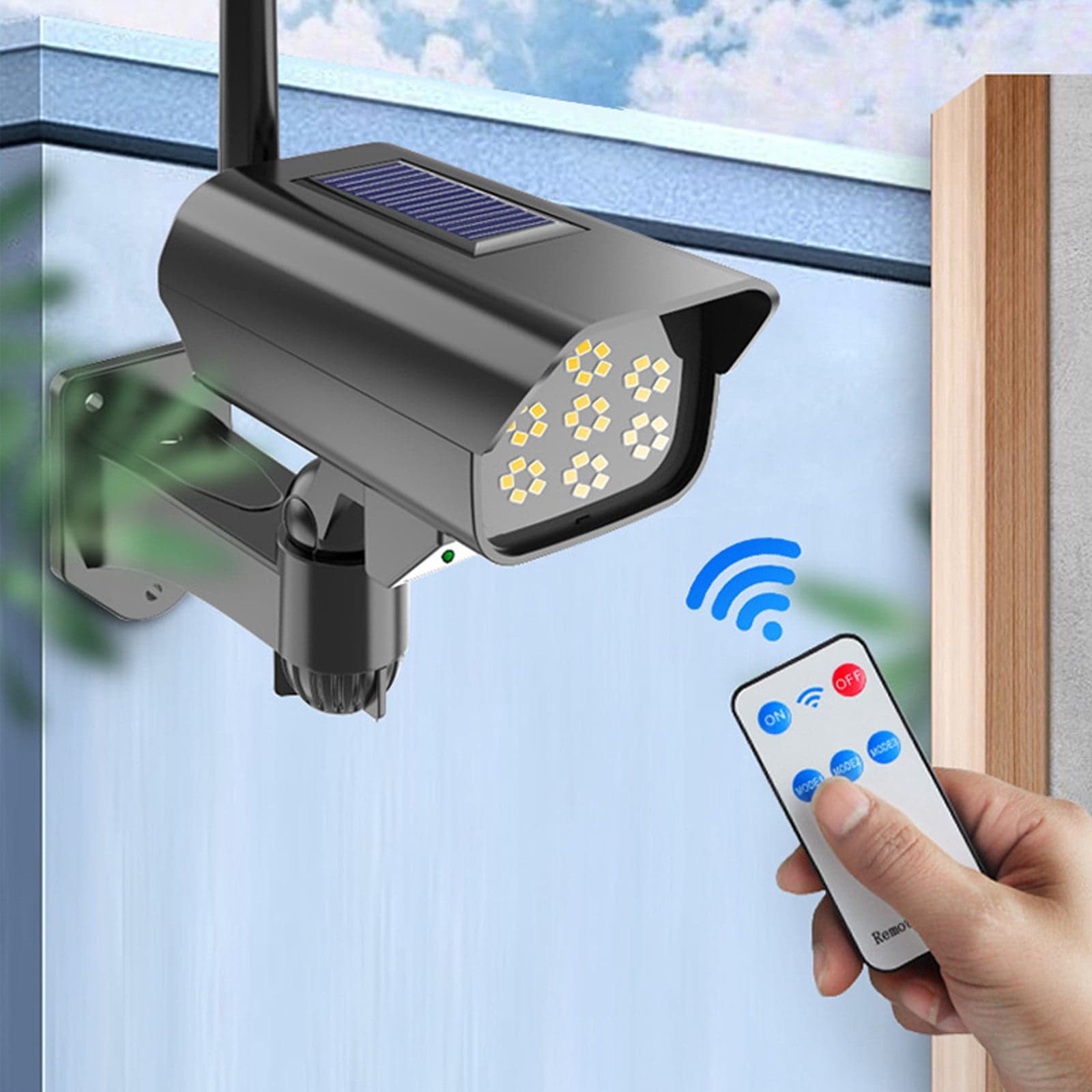 Cagogo under $5 Solar Security Light, Solar Security Light Motion Sensor, Fake Dummy Camera LED Light, Outdoor Solar Powered Security Light, Garden Wall Light with Remote