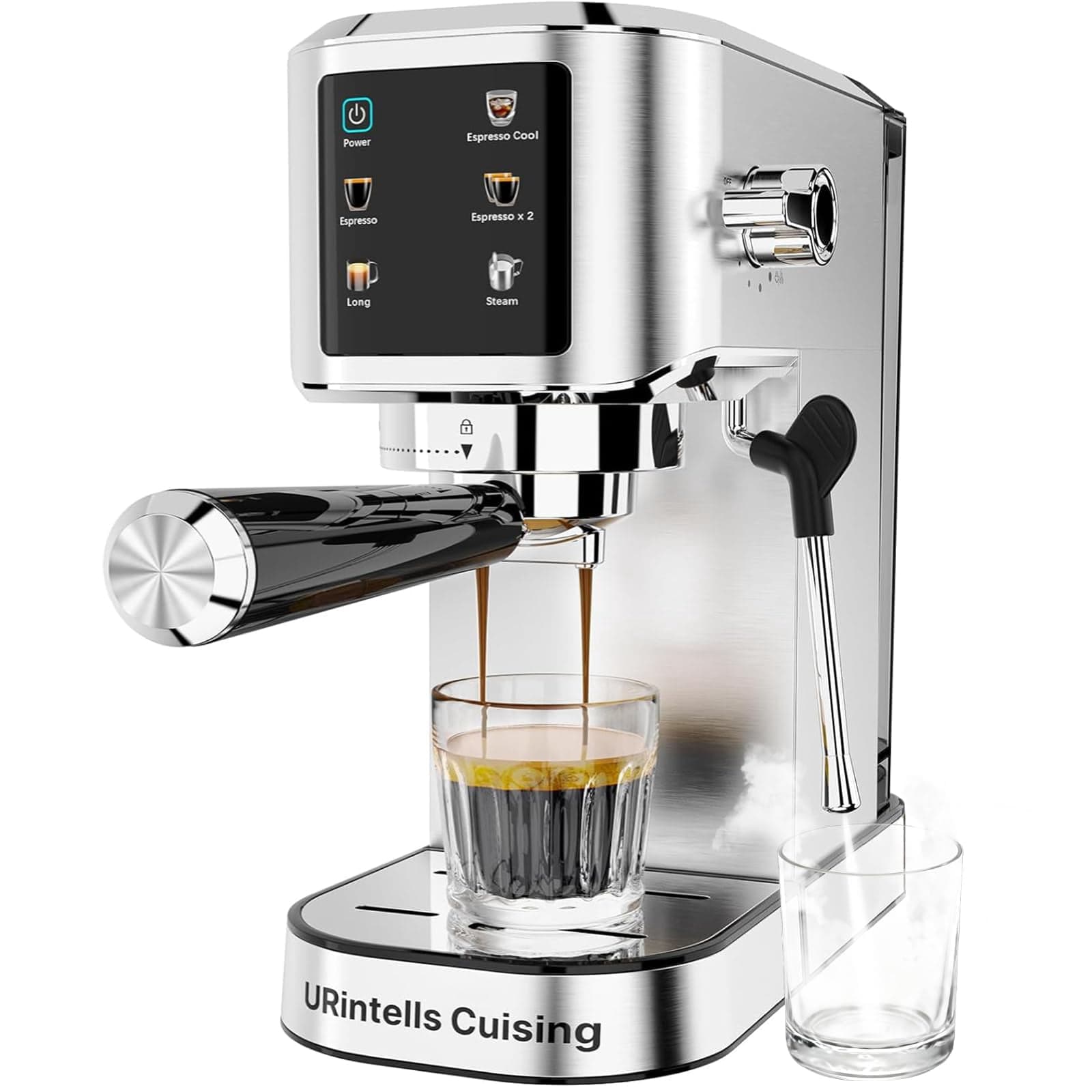 Espresso Machine 20 Bar,Touchscreen Espresso Maker with Steam Milk Frother, Stainless Steel Expresso Coffee Machine for Home with Removable Water Tan