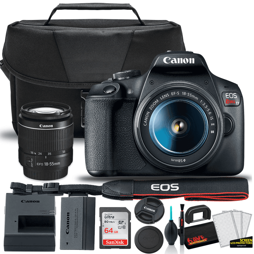 Canon EOS Rebel T7 DSLR Camera with 18-55mm Lens (Wi-Fi) Bundle with Bag, 64GB Memory Card & Accessories(International Model)