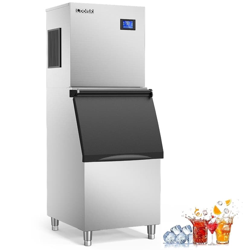 Coolski Commercial Ice Machine 550lbs/24h, 22'' Wide Ice Machine with 300lbs Large Storage Bin, Industrial Stainless Steel Ice Maker for Restaurants Bars Hotels