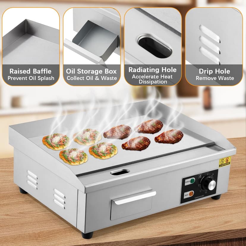 GloryStar 21" Stainless Steel Electric Griddle, 1500W Countertop Griddle with Non-Stick Adjustable Temperature Control 122°F-572°F, Perfect for Indoor Cooking