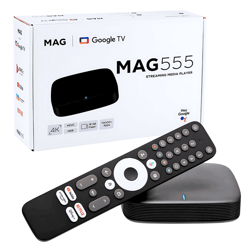 Raxxio MAG555 Google TV Box - Android TV Media Player with Dual-Band Wi-Fi, Bluetooth 5.0 - Google TV Streamer 4K HDR Movies, Shows, Live TV, Voice Control with Google Assistant Built-in