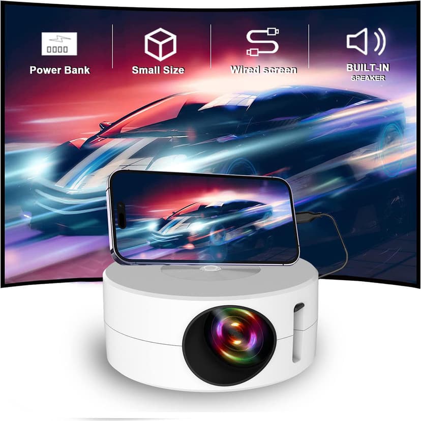 Bilqis 1080P LED Mini Projector with 9500 Lumens, White
