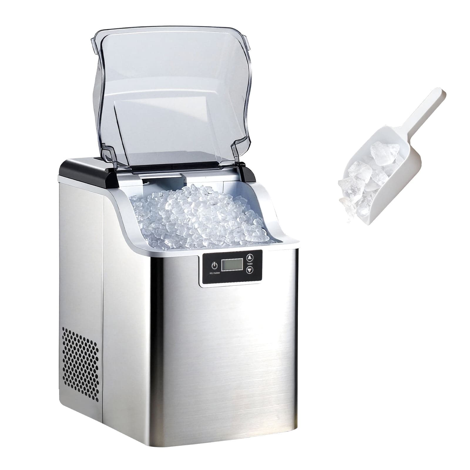 KFFKFF Countertop Ice Maker, 44 lbs per Day, Self-Cleaning Portable Machine with Scoop, 4 lbs Ice-Storage Basket, Nugget Ice-Making Machine with Chewable Ices